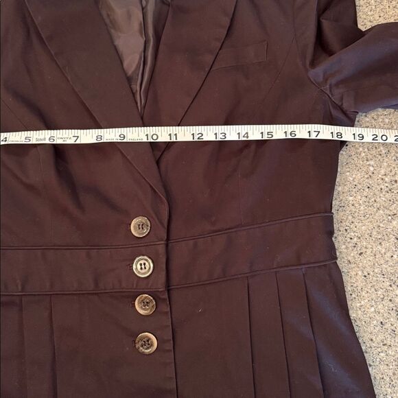 BANDOLINO Stretch 2000s Chocolate Brown PleatedPeplum Jacket Fitted Button Front - Picture 3 of 10